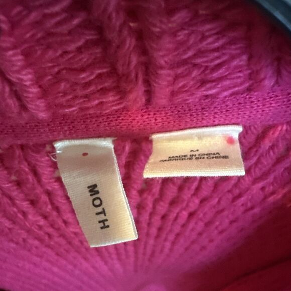 Anthropologie Moth Medium Pink Cardigan Open Front Chunky Knit Girly Bright - Picture 6 of 10